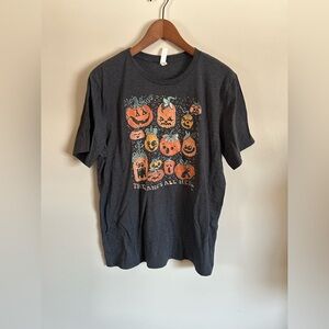 Gray vintage 90s inspired jack o lantern pumpkin print graphic tee